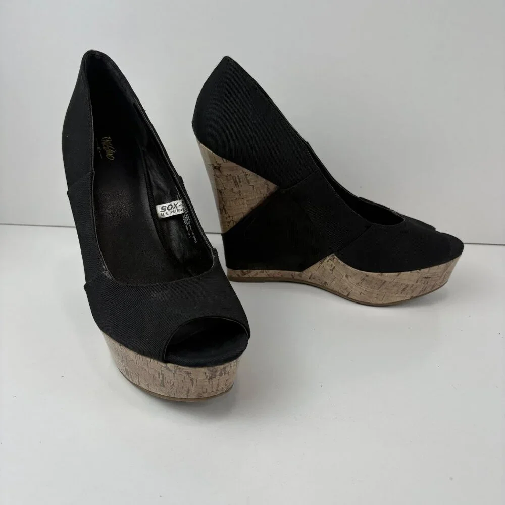 Black Peep Toe‎ Wedge Heels Cork Platform Size 8 By Mossimo Sox-Tab